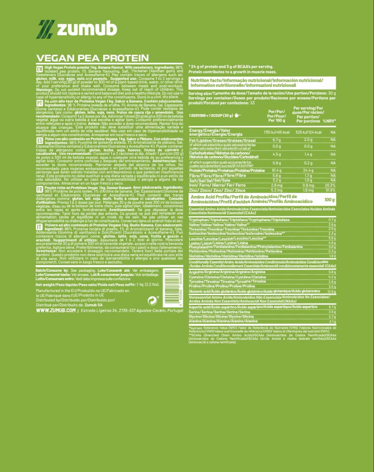 Zumub Protéine Végane (Protéine de Pois) 1 Kg - Banane 2/2