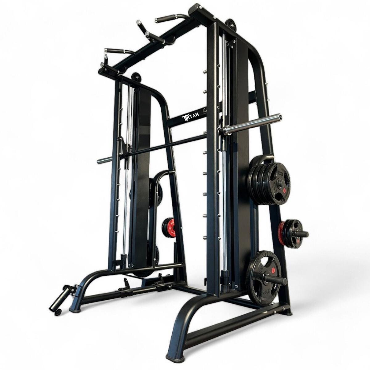 Smith Maschine "Power rack multi-station" aus Stahl Titan 1/5