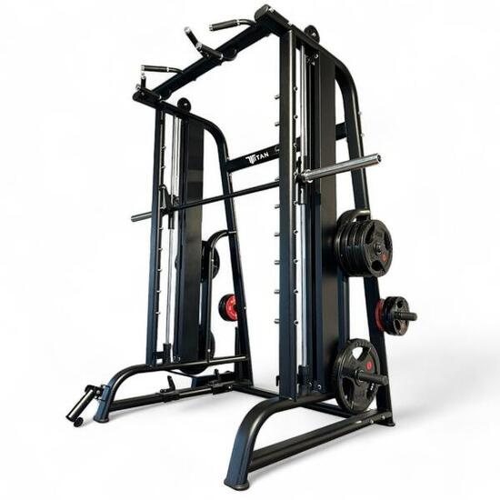 Smith Maschine "Power rack multi-station" aus Stahl Titan