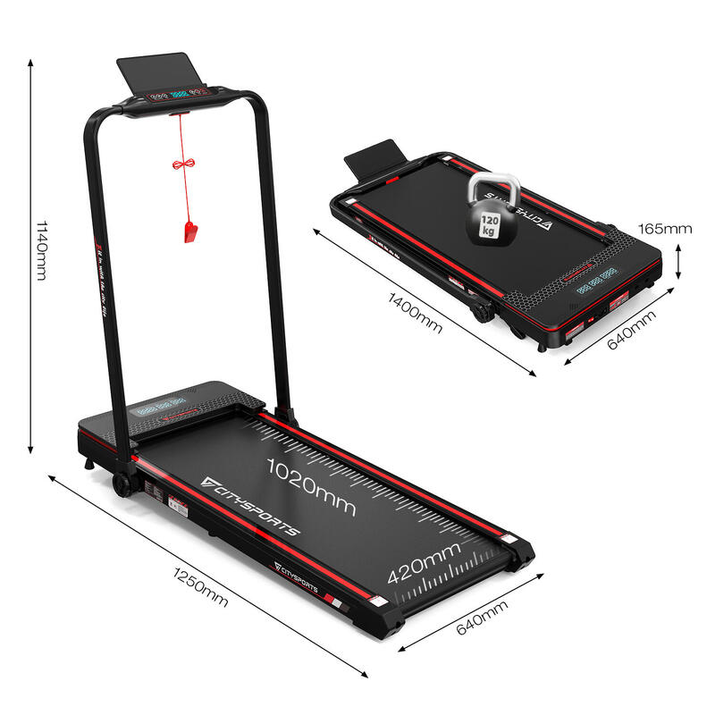 Tapis de Course Pliable, 1400W, WP3, 1-12km/h.APP.Bluetooth