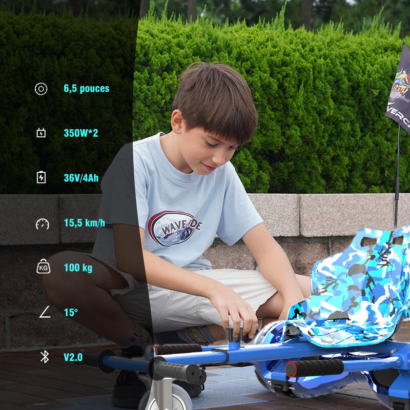 Hoverboards avec Siège 6,5" Musique Bluetooth et Lumières LED-XP10 Bleu