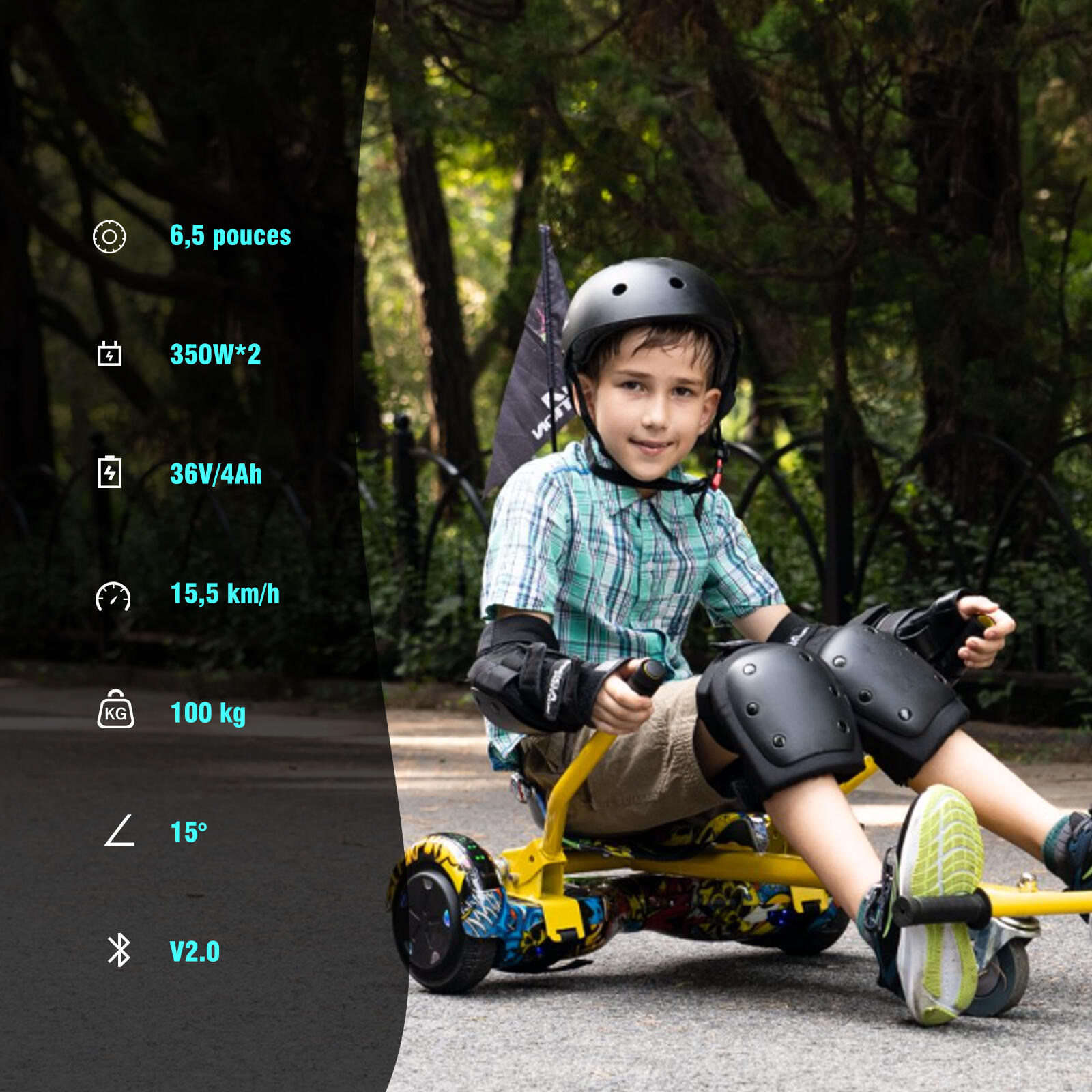 Hoverboard con Sedile 6,5"-Bluetooth-Luci LED-Batteria 4Ah-per Bambini-XP9 2/5