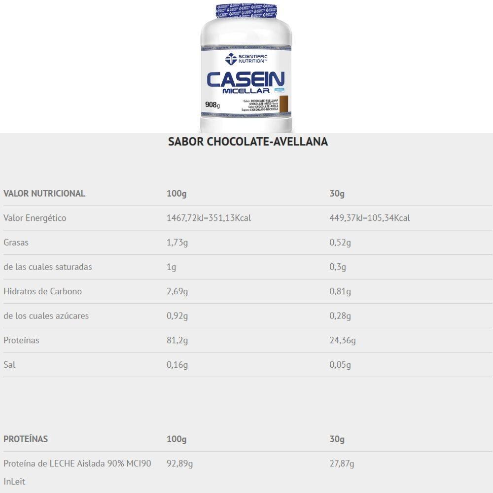 Proteina Casein Micellar 908 g Chocolate y Avellana Scientiffic Nutrition 2/3