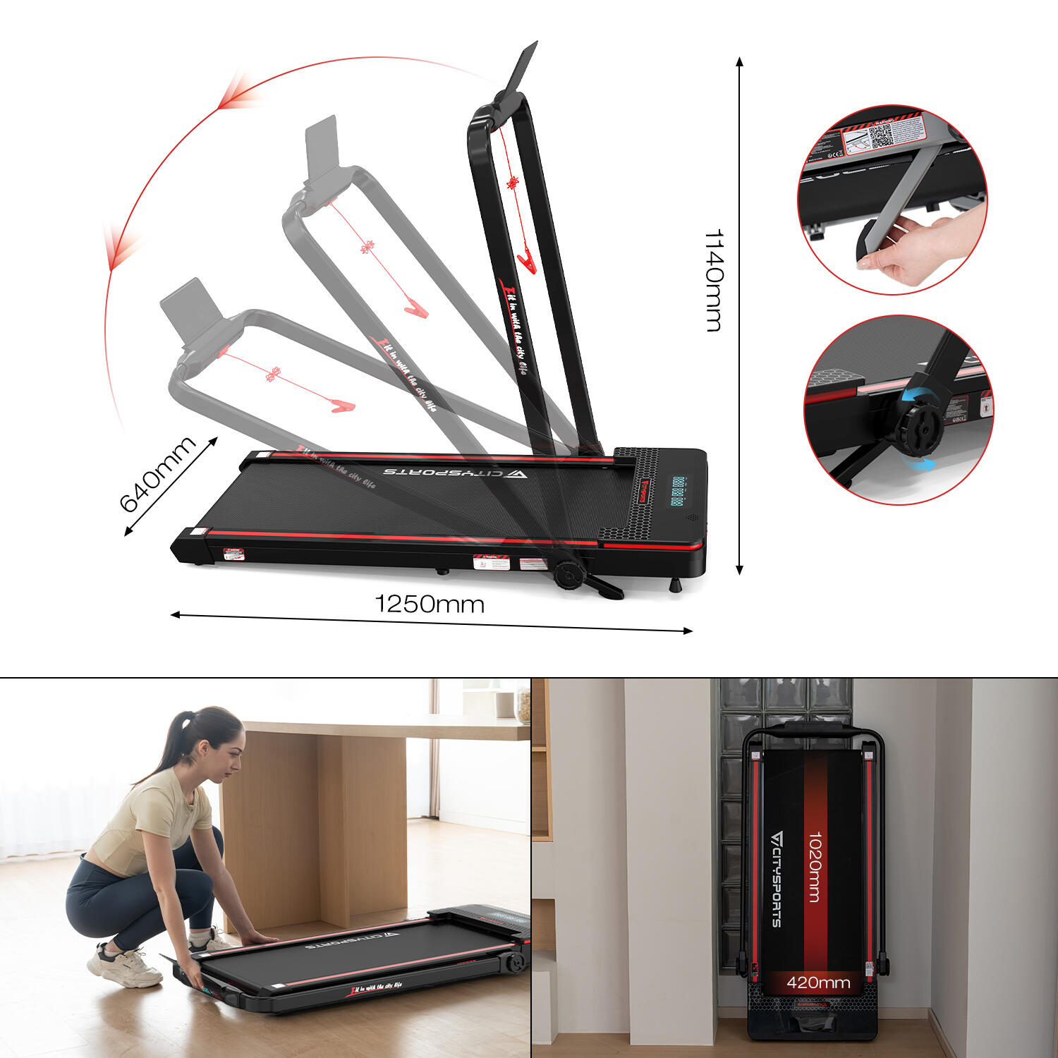 Cinta de Correr Plegable e Inclinable al 7,7%,1400W,WP3,1-12km/h.App.Bluetooth 2/7