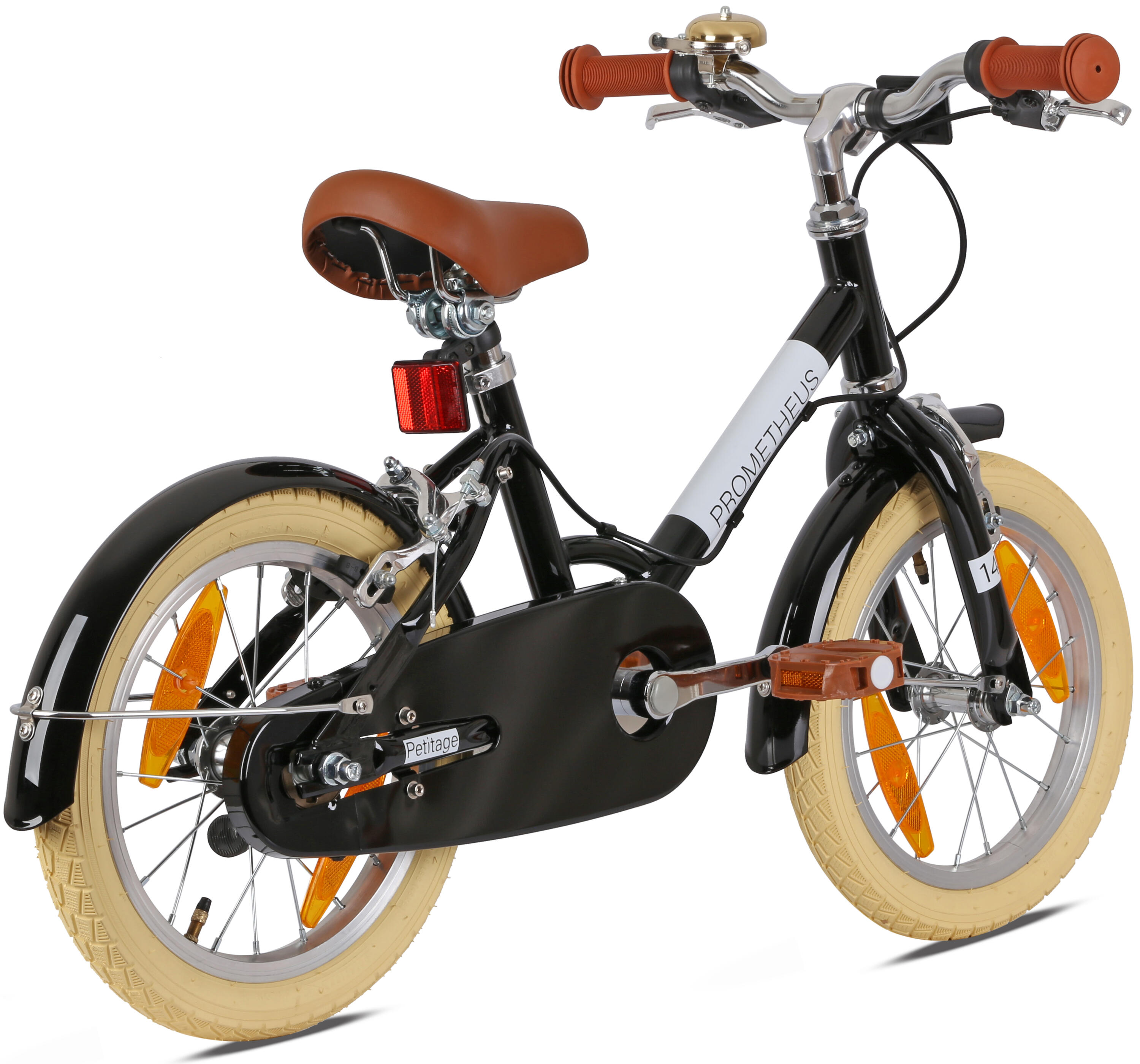 Bici bambini 14 pollici da 4 anni retrò/vintage, freno a cerchio e cavalletto 3/8