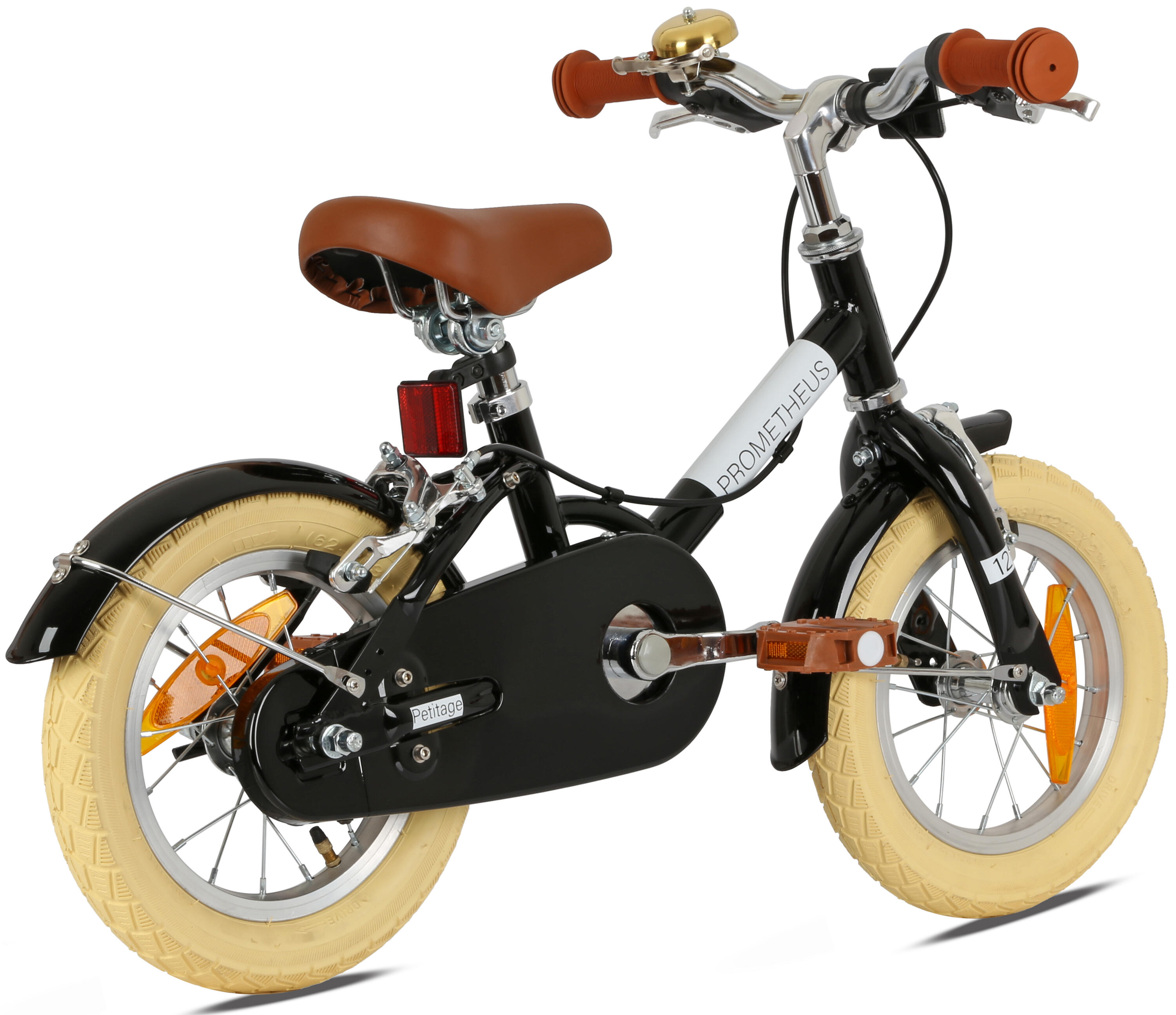 Bici bambini 12 pollici da 3 anni retrò/vintage, freno a cerchio e cavalletto 3/8