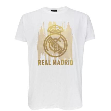 Das T-Shirt mit dem Real Madrid-Wappen – weiß-gold