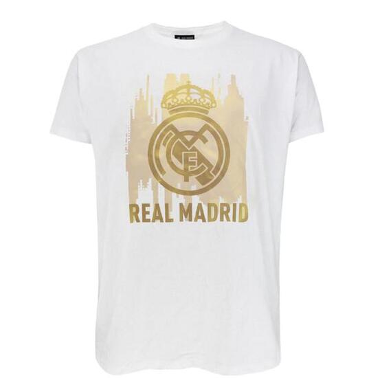 Das T-Shirt mit dem Real Madrid-Wappen – weiß-gold