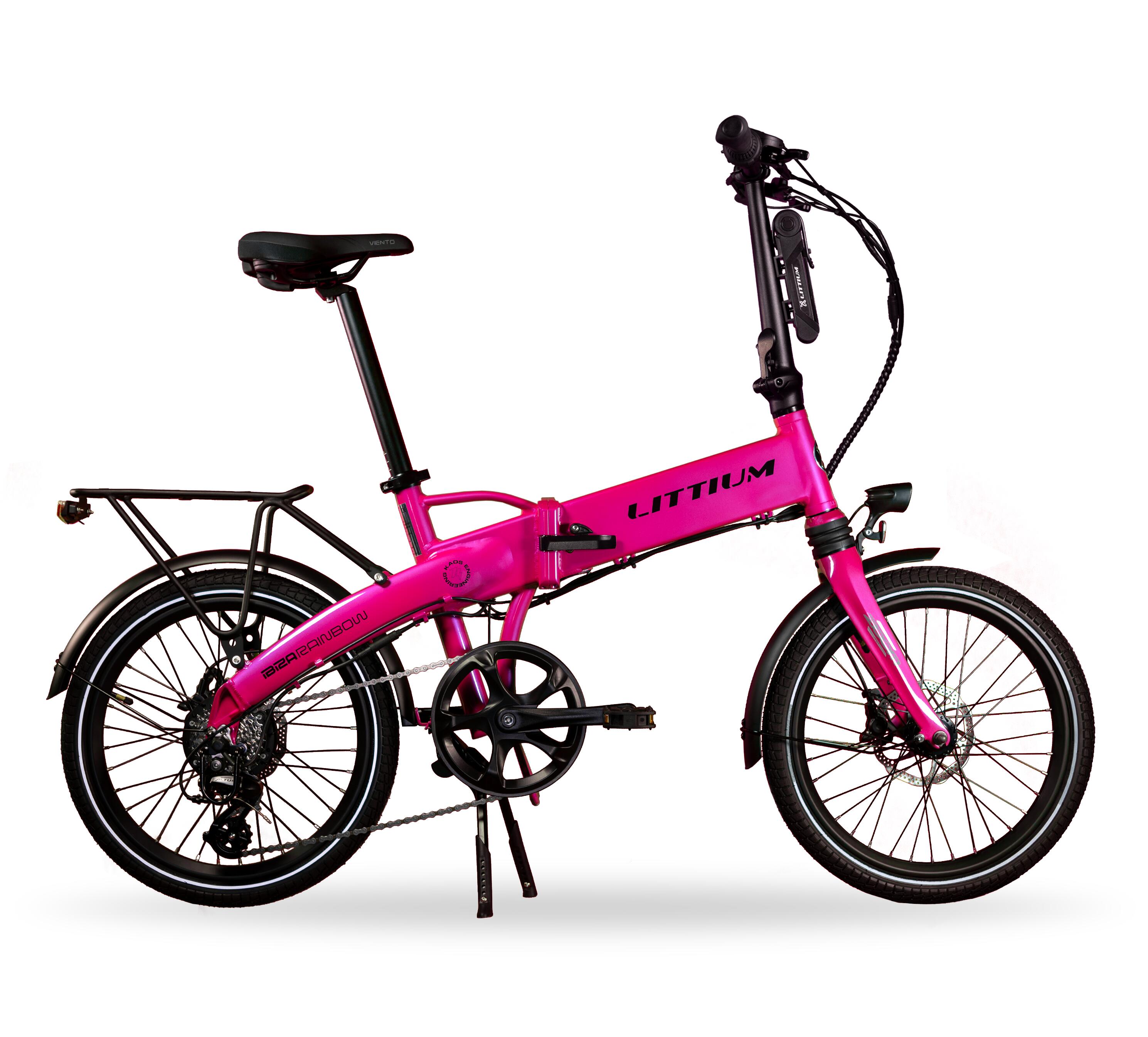 Bicicleta elétrica dobrável littium ibiza rainbow rosa 10,4 ah