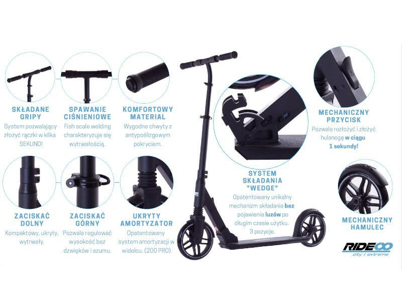 Hulajnoga Rideoo 120 City Scooter Race Black 120 mm LED 3/7