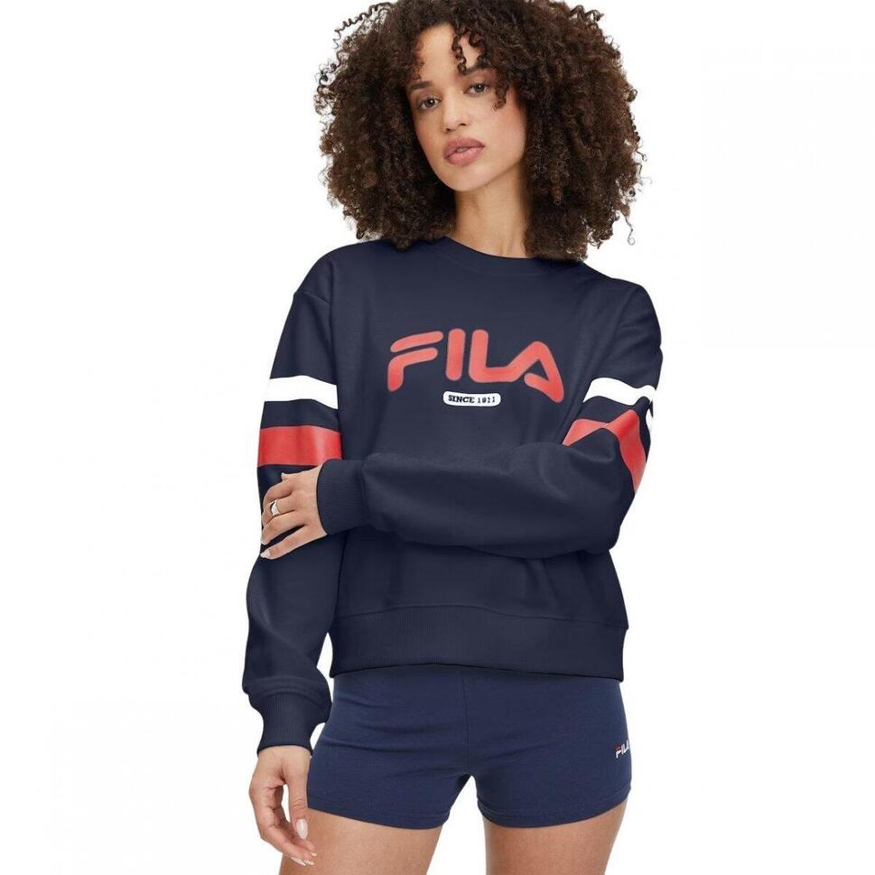 Bluza damska turystyczna Fila Latur Graphic Crew Sweat granatowa