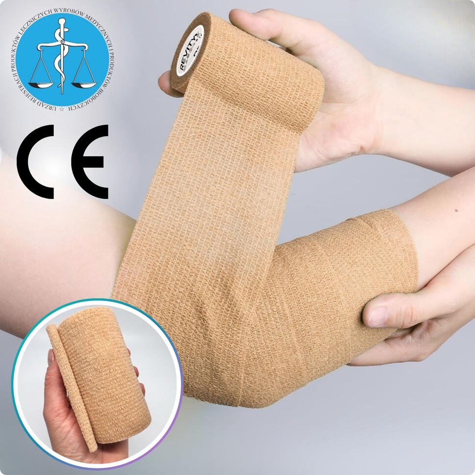 Bandaż kohezyjny samoprzylepny 10cm x 4.5m elastyczny opatrunek 1 szt. beżowy