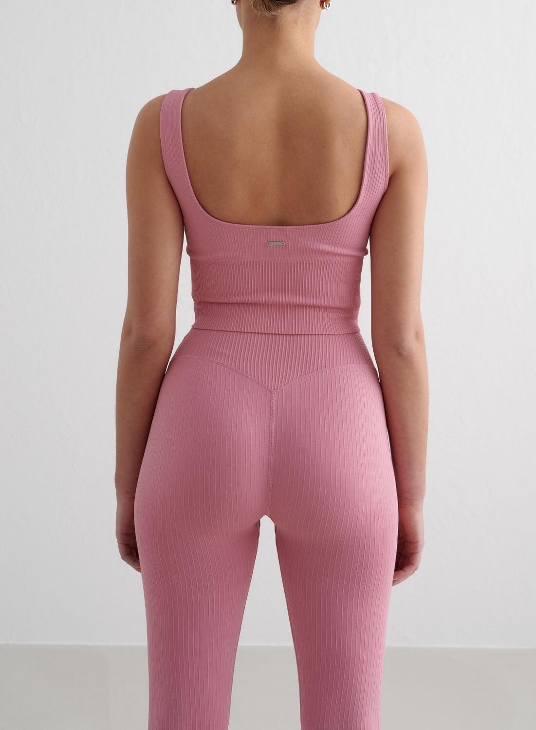 Donna Leggings a Coste Senza Cuciture Rosa del Deserto 3/4