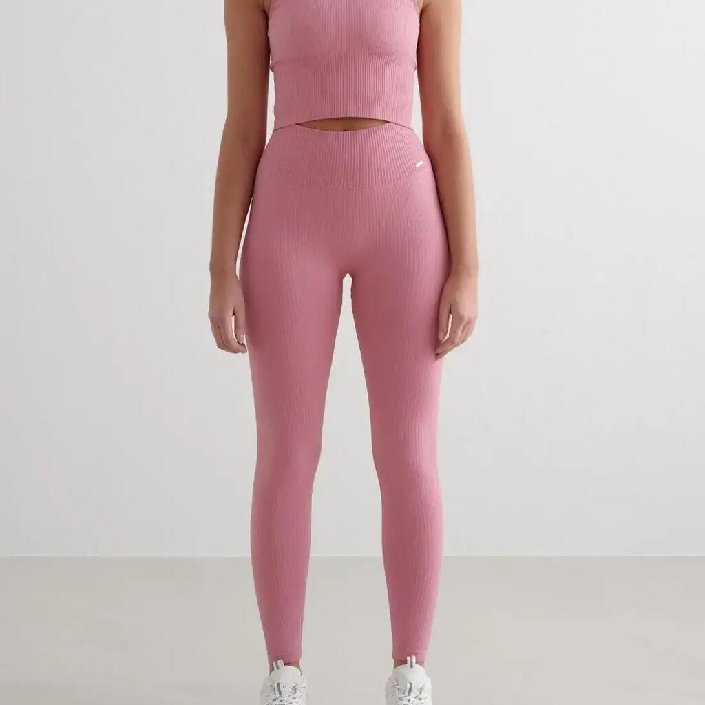Women's Tights Ribbed Seamless High-Waisted Squat Proof Petite Desert Rose
