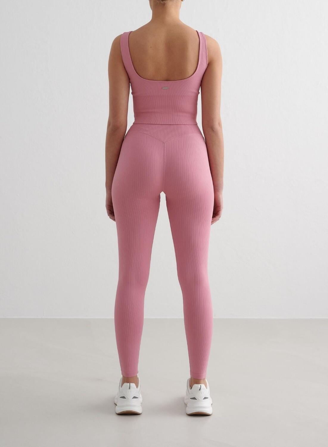 Donna Leggings a Coste Senza Cuciture Rosa del Deserto 2/4