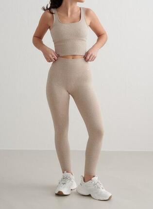 Femme Leggings Petite Côtelé Sans Couture Bleu Marine