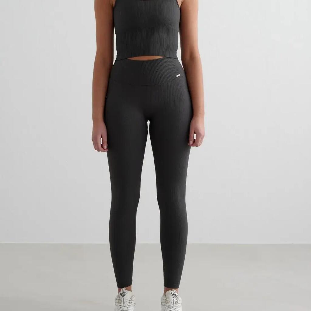Women's Tights Ribbed Seamless High-Waisted Squat Proof Petite Shadow Grey