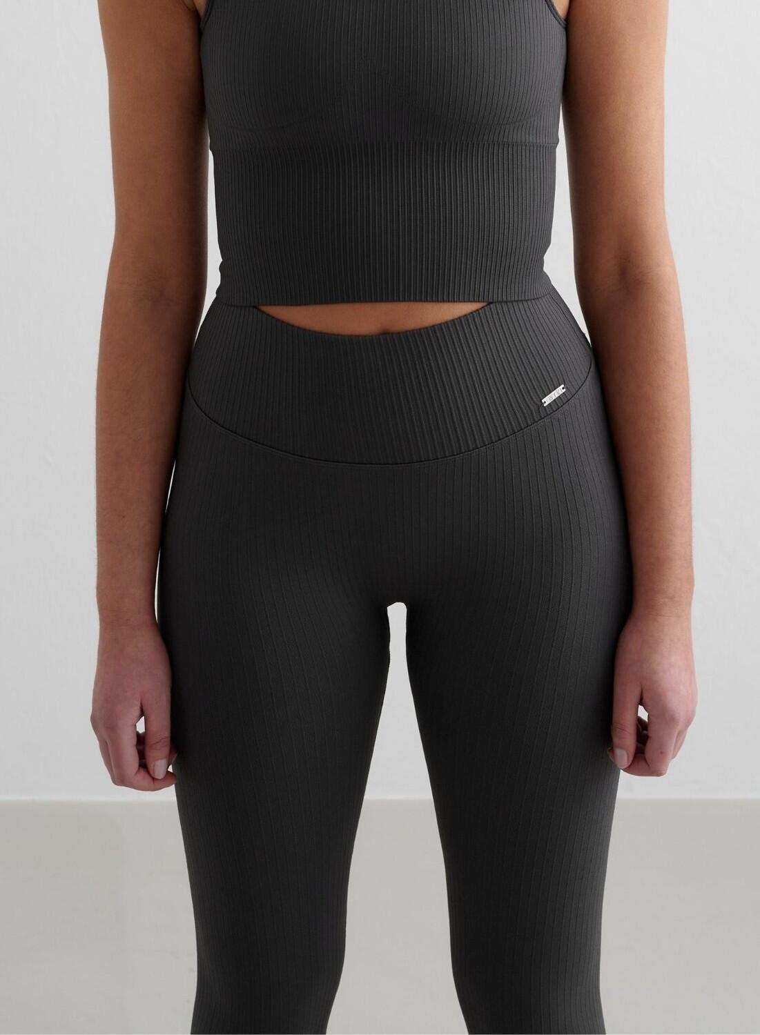 Mujer Leggings Petite Acanalado Sin Costura Gris Oscuro 3/4