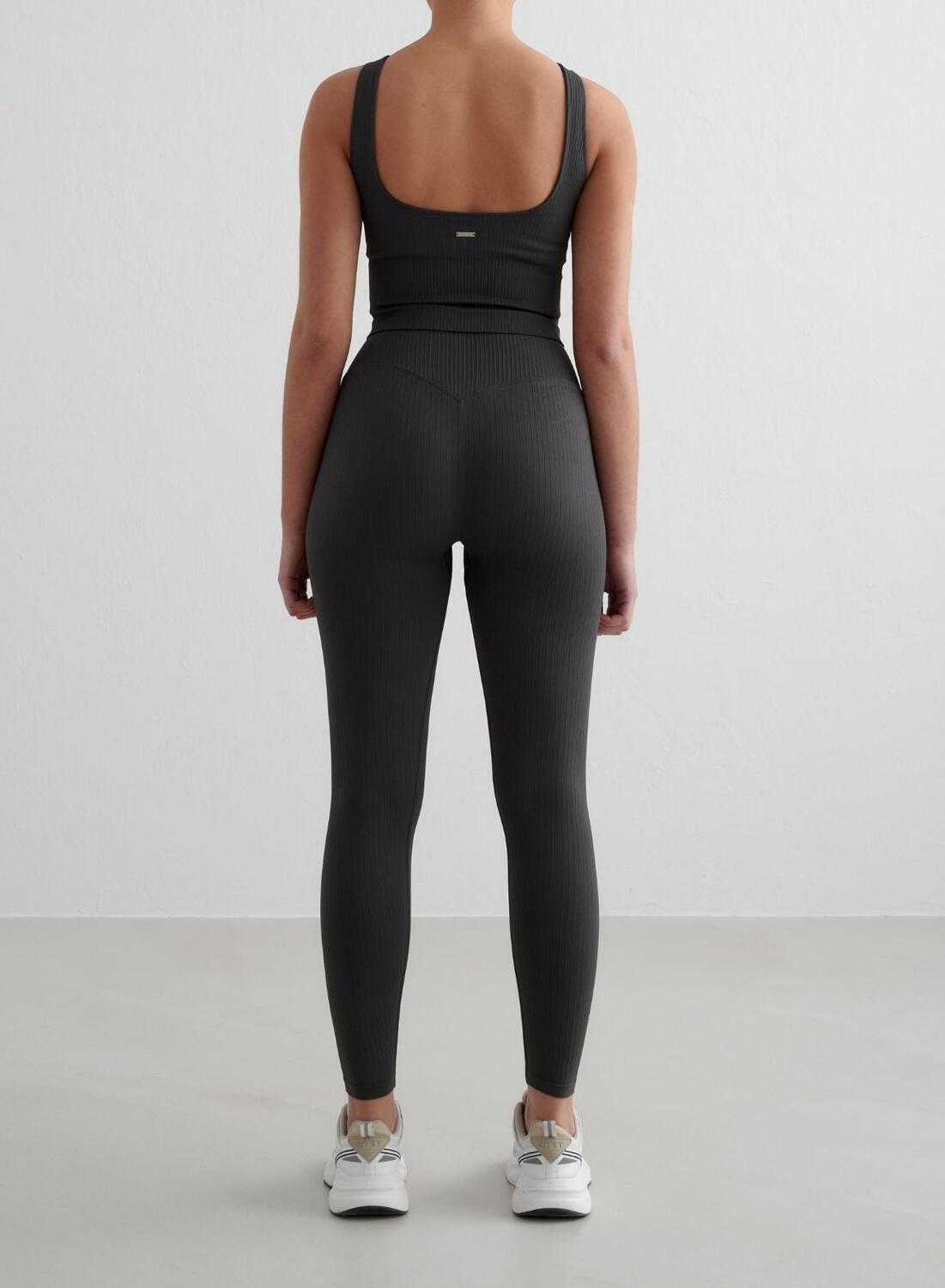 Mujer Leggings Petite Acanalado Sin Costura Gris Oscuro 2/4