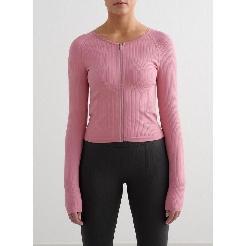 Femme Veste de Course Zippée Côtelé Sans Couture Rose du Désert