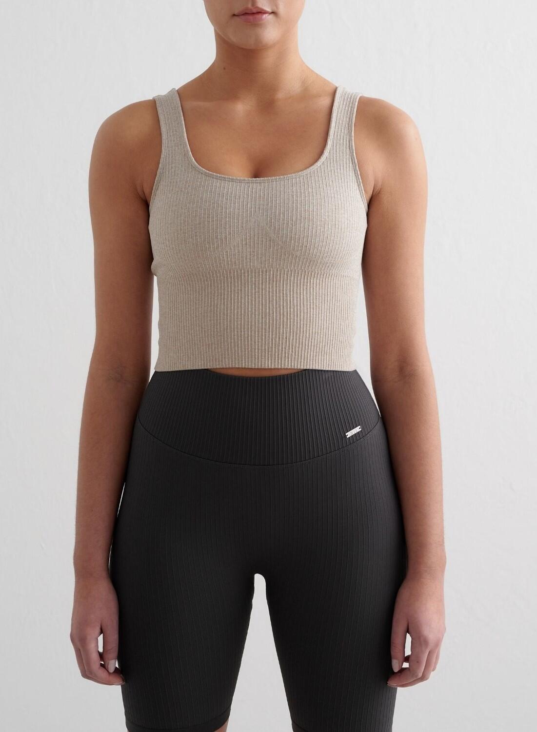 AIM'N Damen Yoga Sport-BH Gerippt Nahtlos Bralette Beige