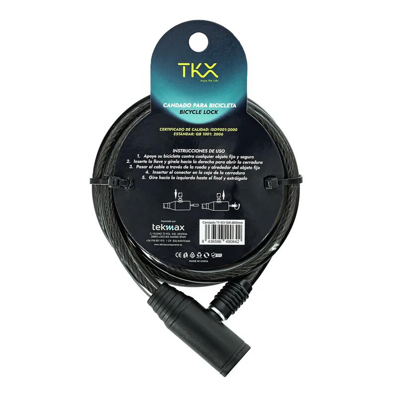Cadeado de bicicleta espiral TKX 10x1800mm