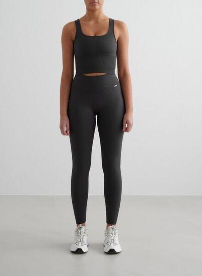 Damskie legginsy prążkowane, bezszwowe, wysoki stan, squat proof, petite szare