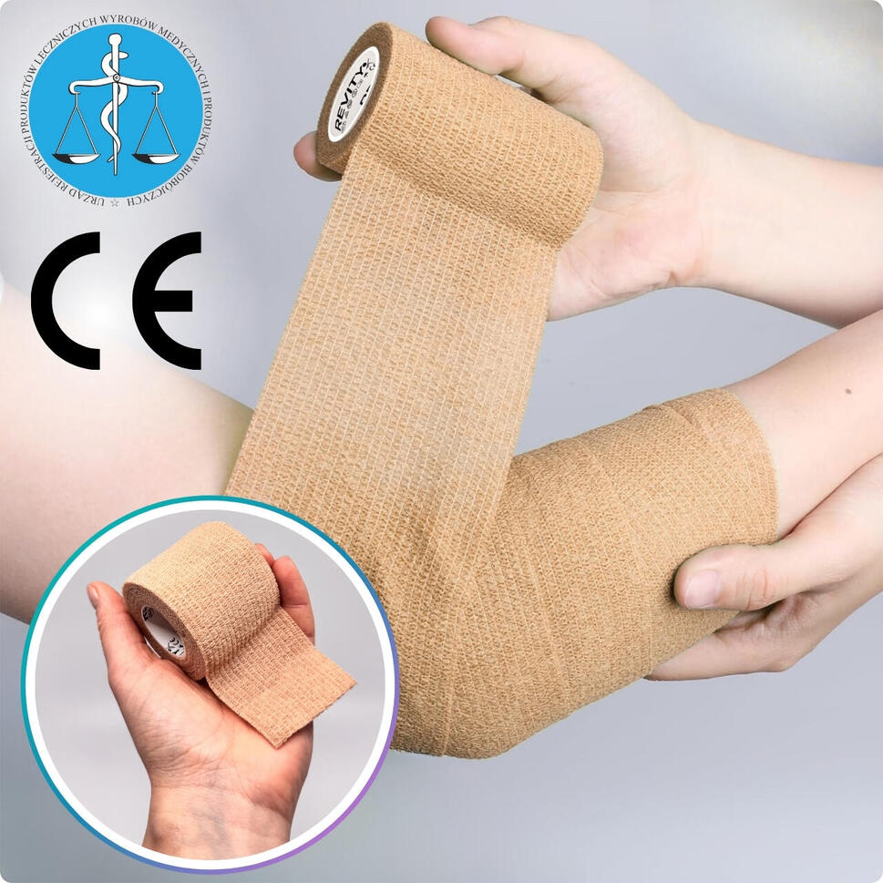 Bandaż kohezyjny samoprzylepny 5 cm x 4.5 m elastyczny opatrunek 1 szt. beżowy