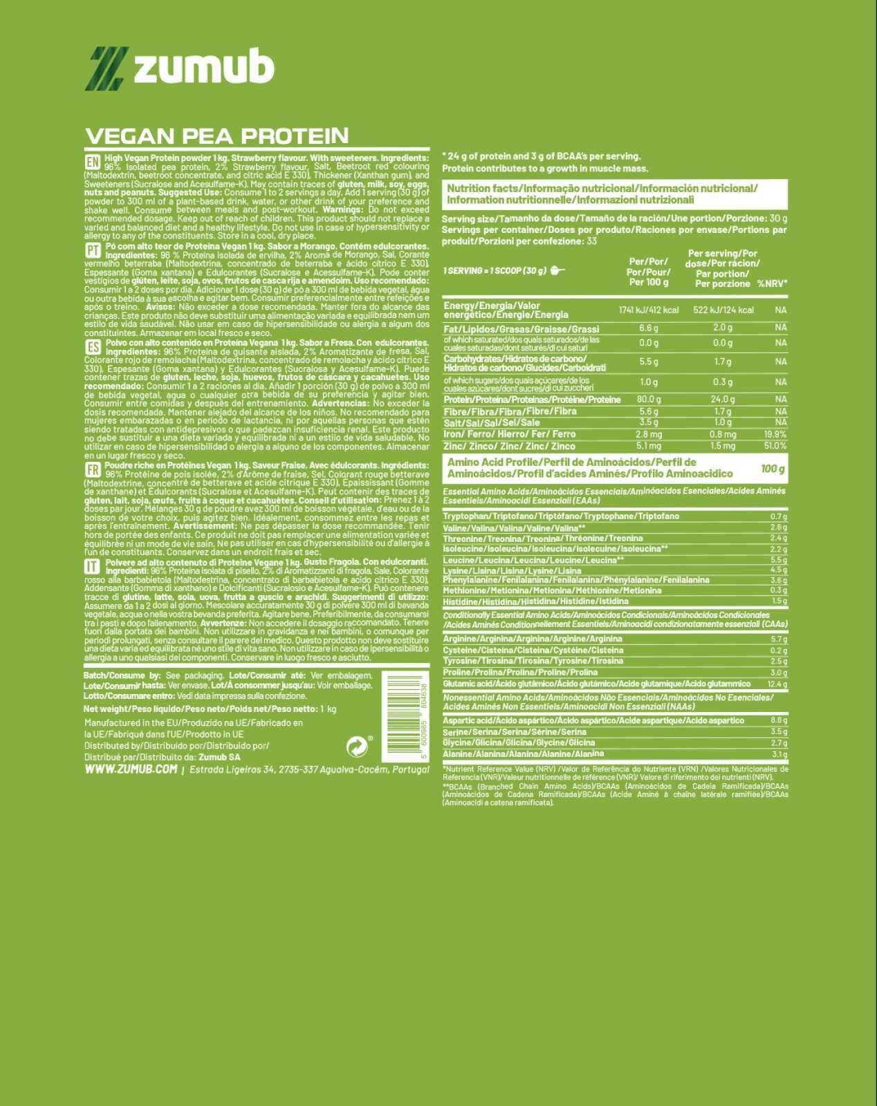 Zumub Vegan Protein (Pea Protein) 1 Kg - Fragola 2/2