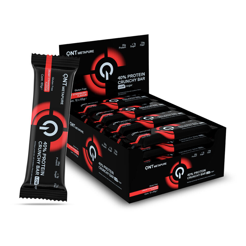 QNT METAPURE - 40% Protein Crunchy Bar Low Sugar - Creamy Strawberry - 12 x 65g