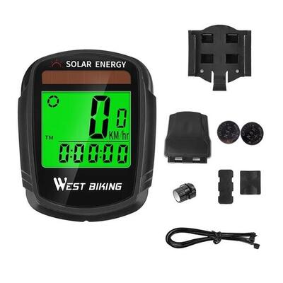 Zonne-energie fiets computer. draadloos. automatisch alarm. lcd-scherm