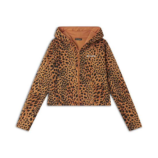 Felpa cropped con zip e cappuccio animalier