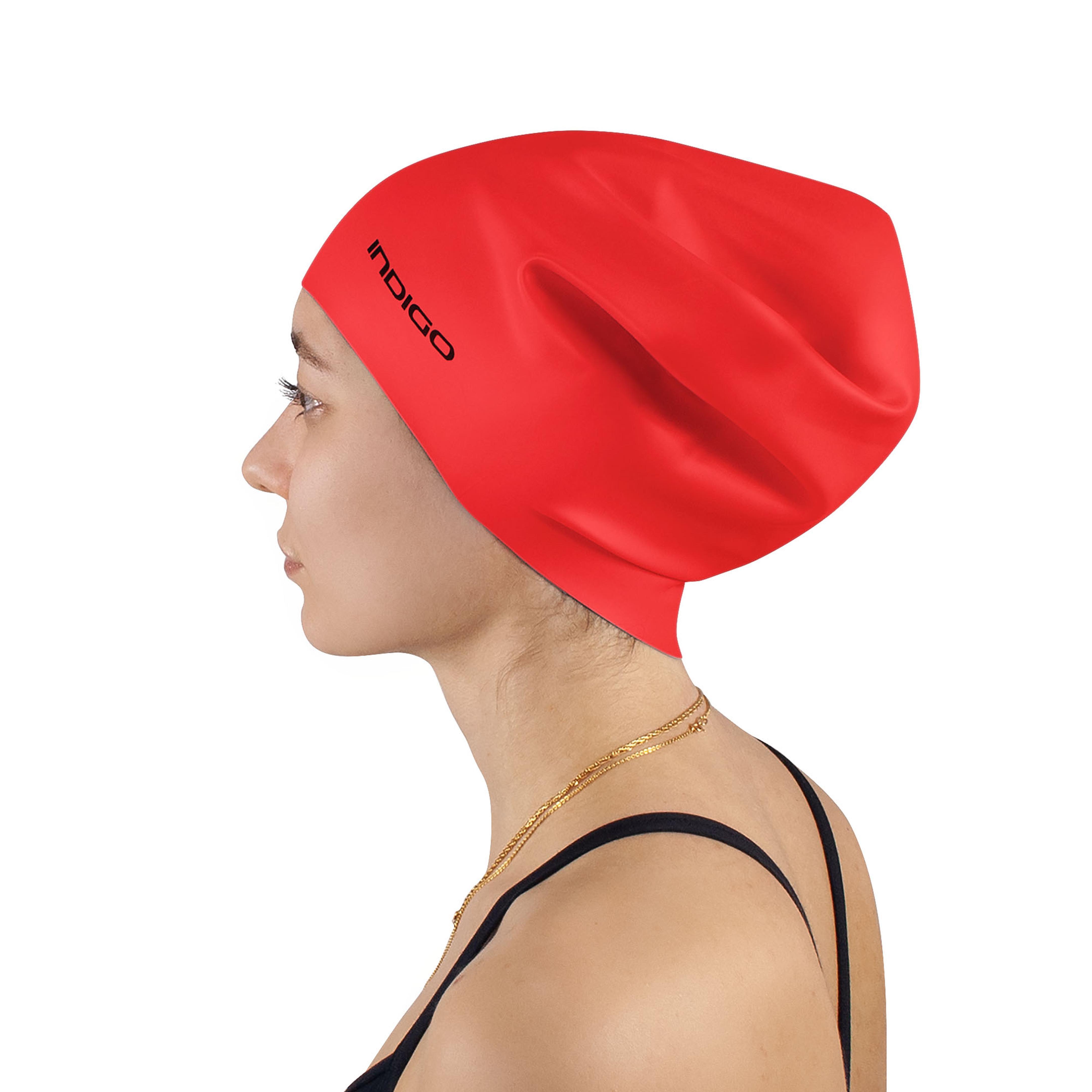 Indigo Sports - Bonnet De Natation Silicone Étanche Pour Cheveux Longs Extra Grand - Bonnet De Bain - Rouge - Taille Unique - Decathlon