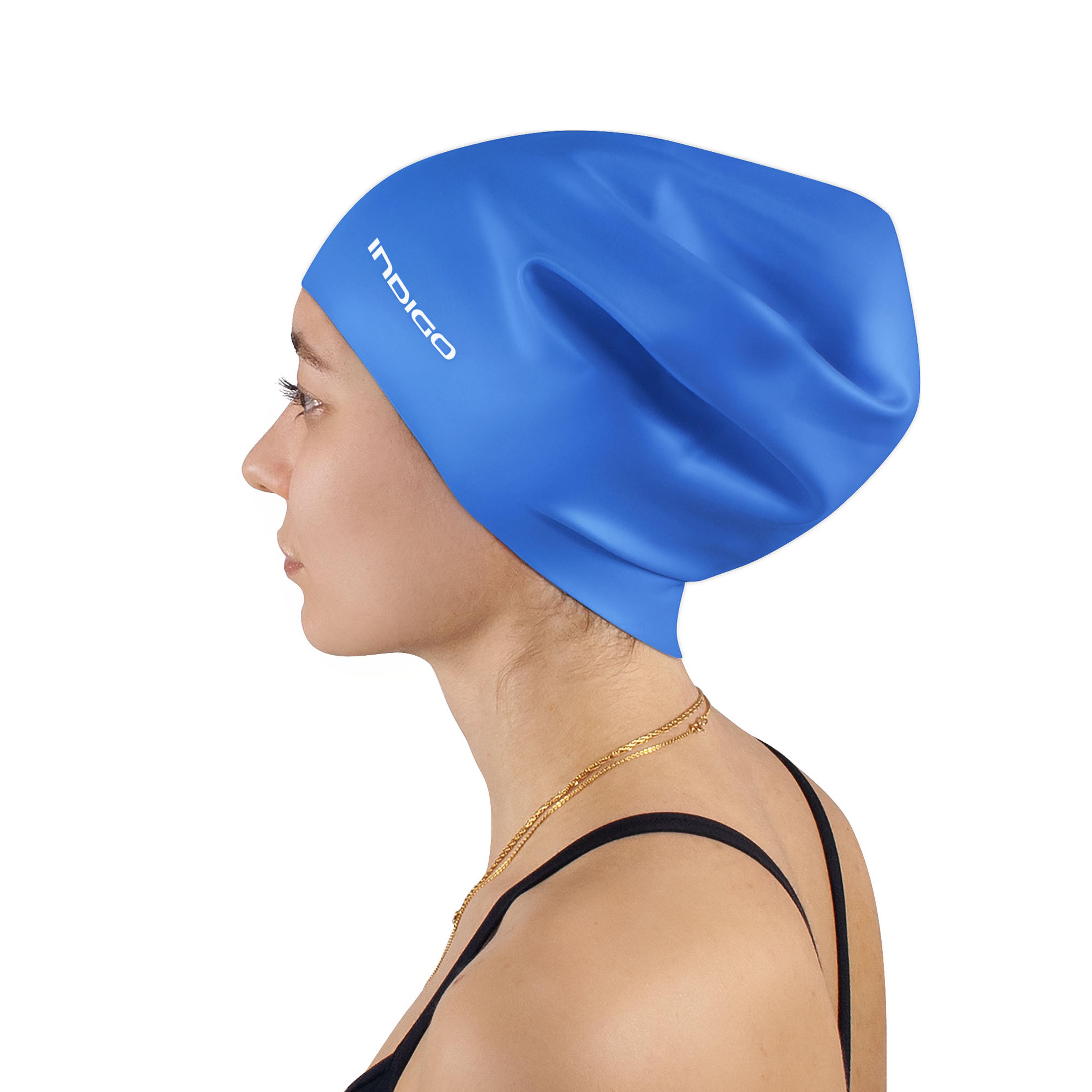 Indigo Sports - Bonnet De Natation Silicone Étanche Pour Cheveux Longs Extra Grand - Bonnet De Bain - Bleu - Taille Unique - Decathlon