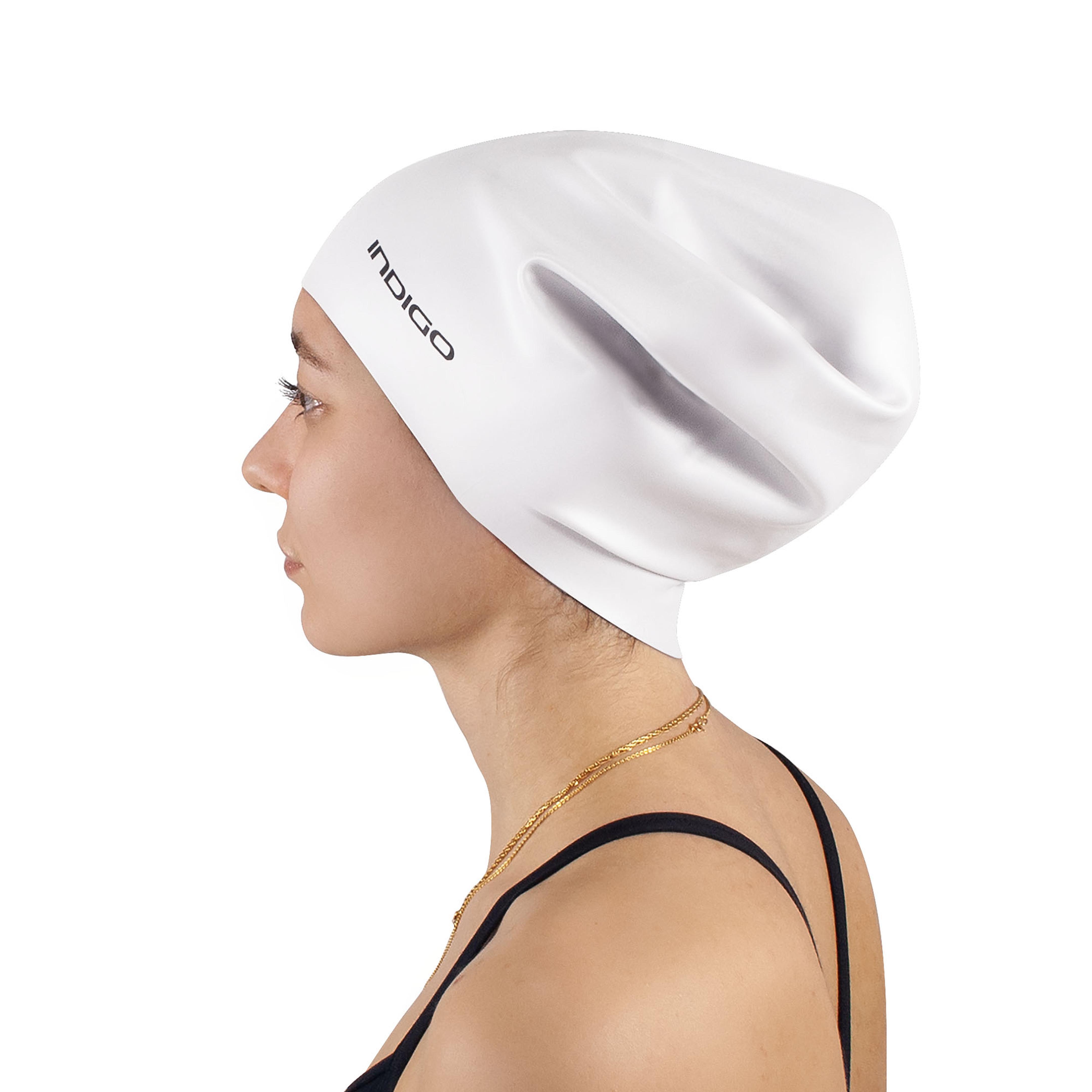 Indigo Sports - Bonnet De Natation Silicone Étanche Pour Cheveux Longs Extra Grand - Bonnet De Bain - Blanc - Taille Unique - Decathlon