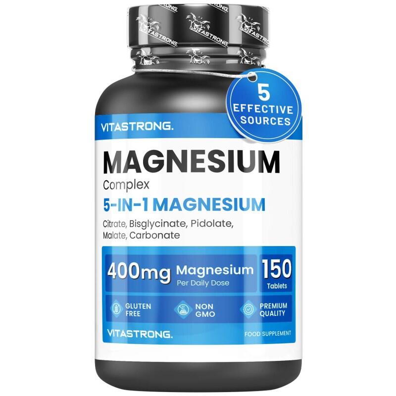 VITASTRONG Magnesio completo 400mg – 5 in 1: bisglicinato, citrato, pidolato