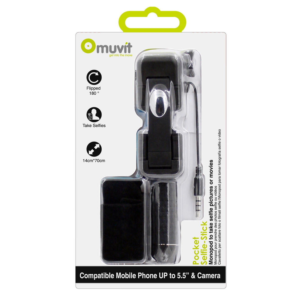 Palo selfie jack 3,5mm mini hasta 5,5" negro 5/5