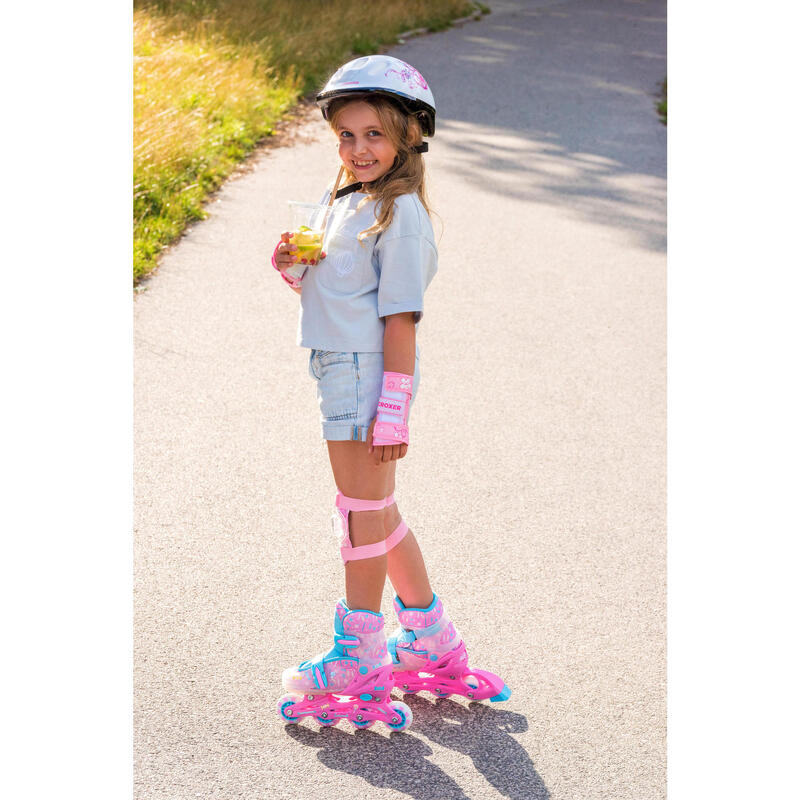 Rolschaatsen 3in1 Verstelbare Wielen LED Caramell Roze/Blauw