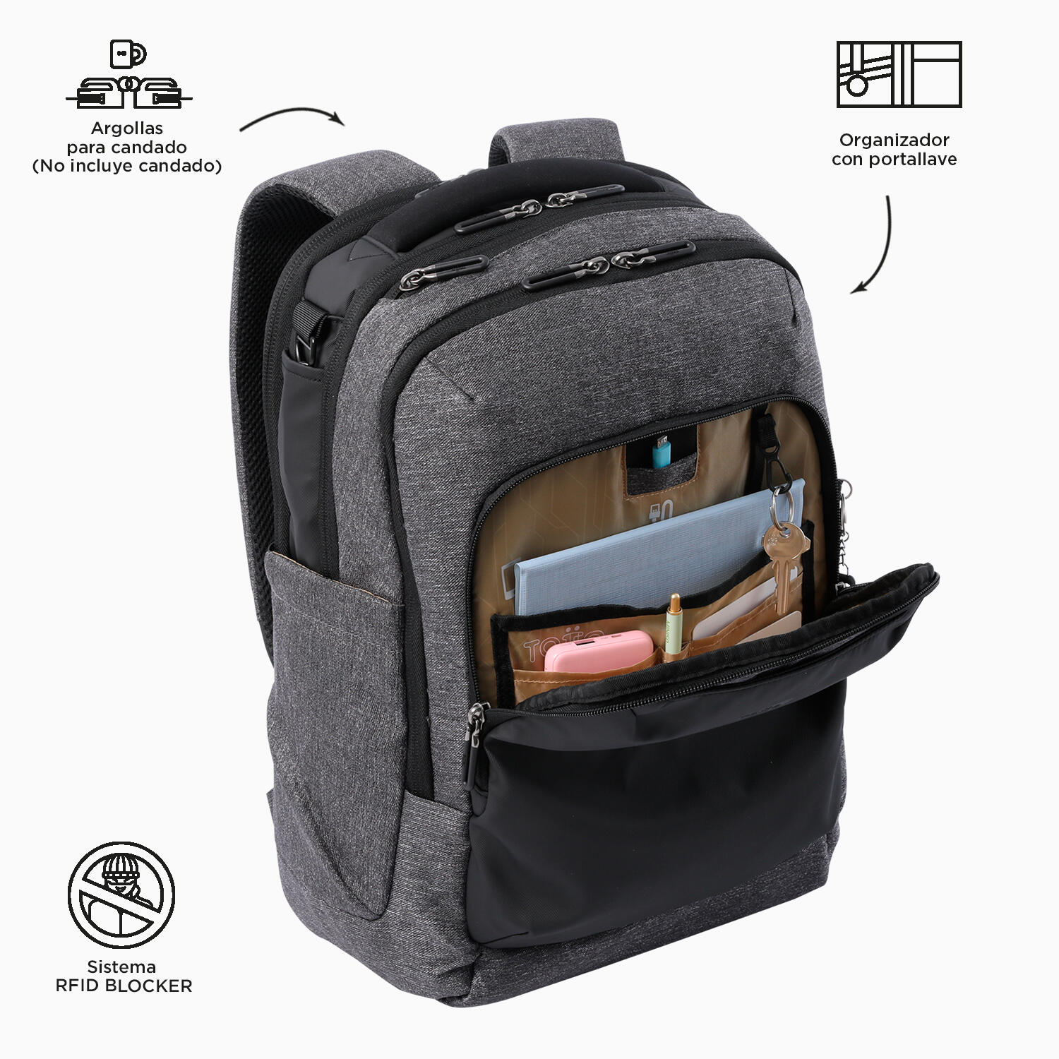 Totto Mochila ejecutiva GTX 2.0 Charcoal Mix Poliéster 32 x 44.5 x 18 cm 5/5