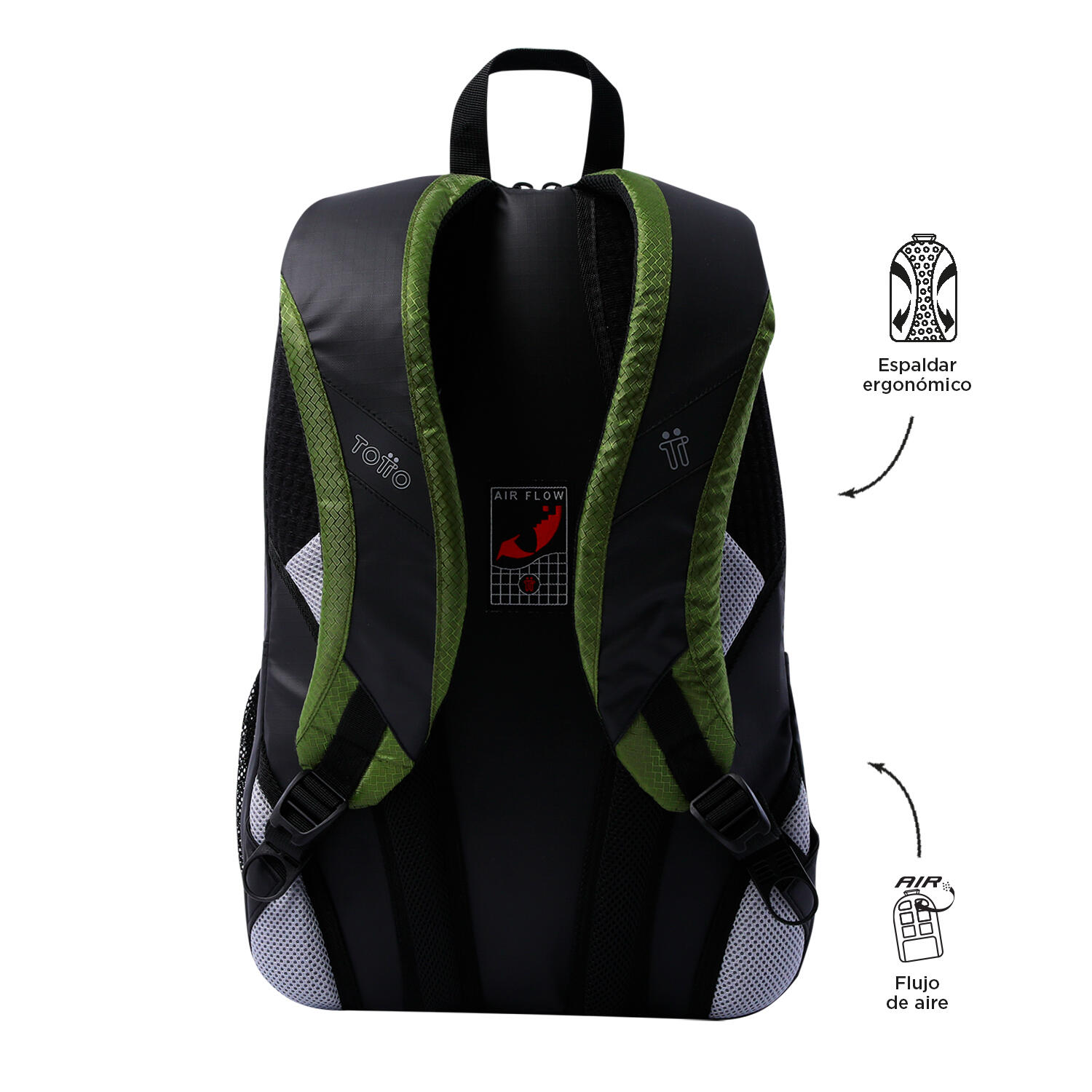 Totto Mochila urbana Titanio 2.0 Negro y verde Poliéster 32 x 49 x 24.5 cm 3/5