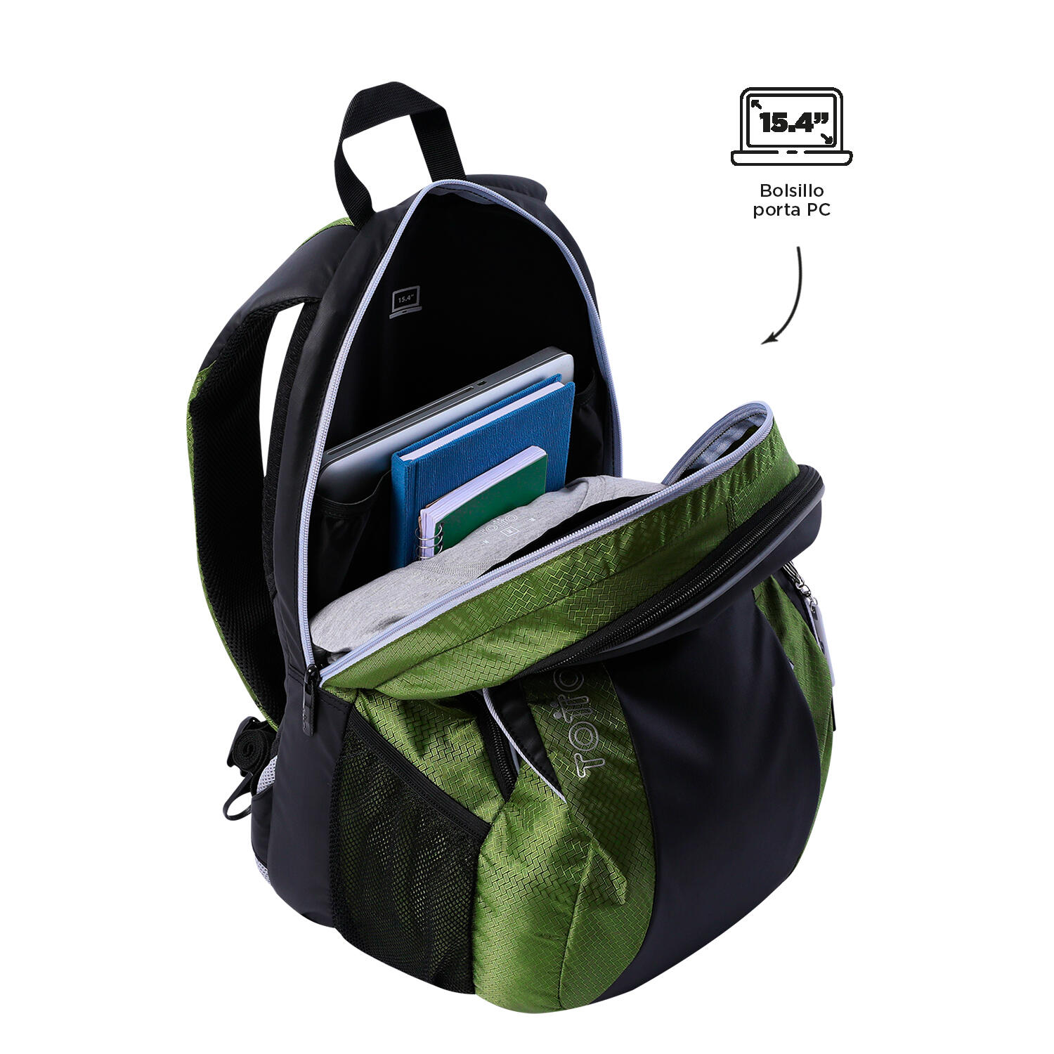 Totto Mochila urbana Titanio 2.0 Negro y verde Poliéster 32 x 49 x 24.5 cm 4/5