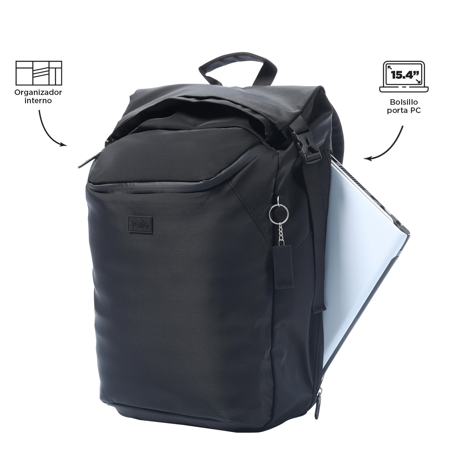 Totto Mochila urbana Chicago Negro Poliéster 26.5 x 54.5 x 12 cm 4/5