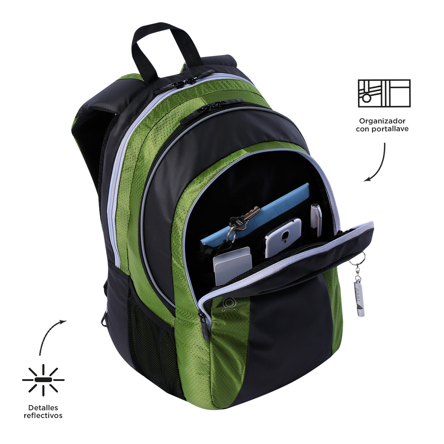 Totto Mochila urbana Titanio 2.0 Negro y verde Poliéster 32 x 49 x 24.5 cm 5/5
