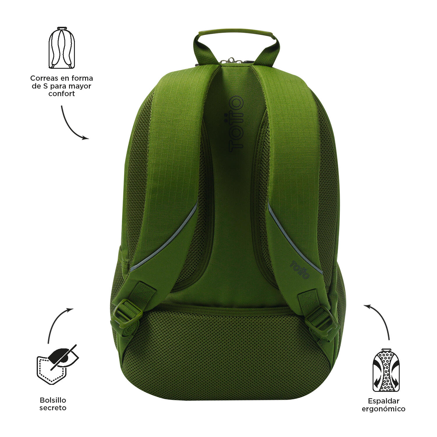 Totto  Mochila Cambri 2.0 - Micro Chip Verde grande 3/5