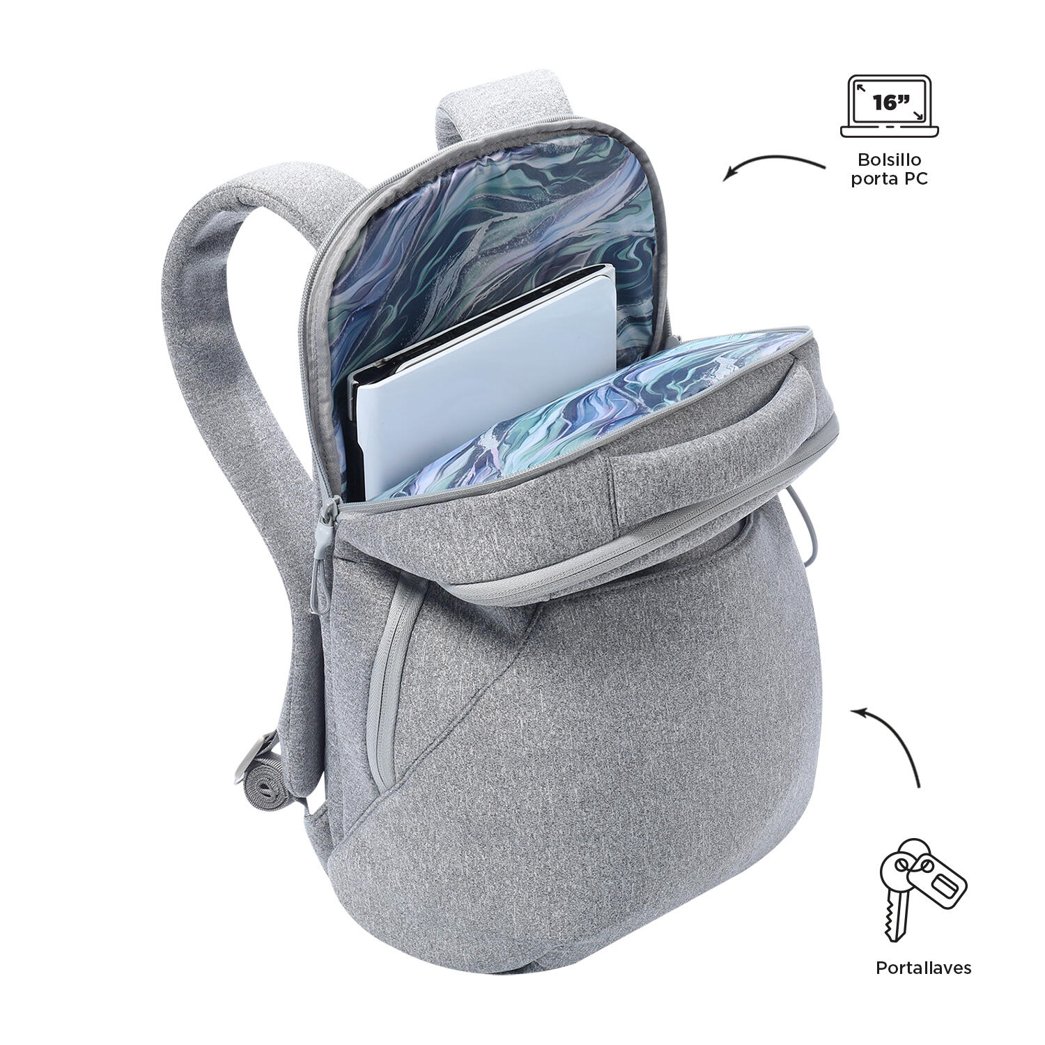 Totto Mochila urbana Megumi Gris Poliéster 28.5 x 44 x 15 cm 4/5