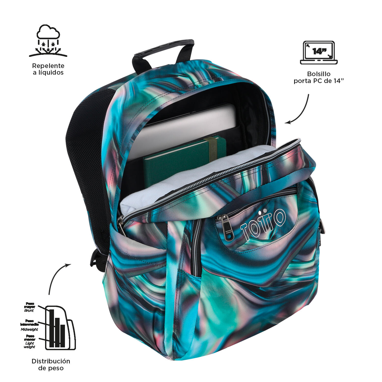 Totto Mochila escolar Acuareles Zefiro Poliéster reciclado 33 x 44 x 14 cm 4/5