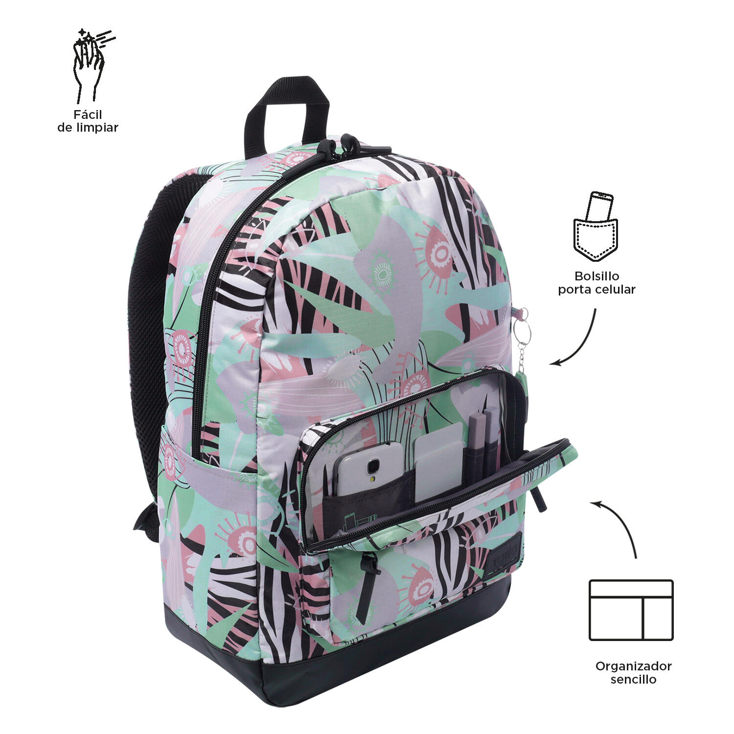 Totto Mochila urbana Tocax Eyes Green Poliéster 30 x 44.1 x 15.5 cm 5/5