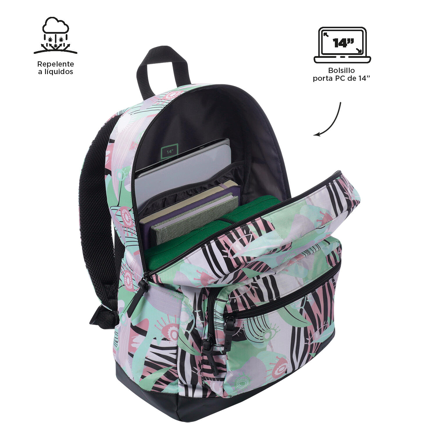 Totto Mochila urbana Tocax Eyes Green Poliéster 30 x 44.1 x 15.5 cm 4/5