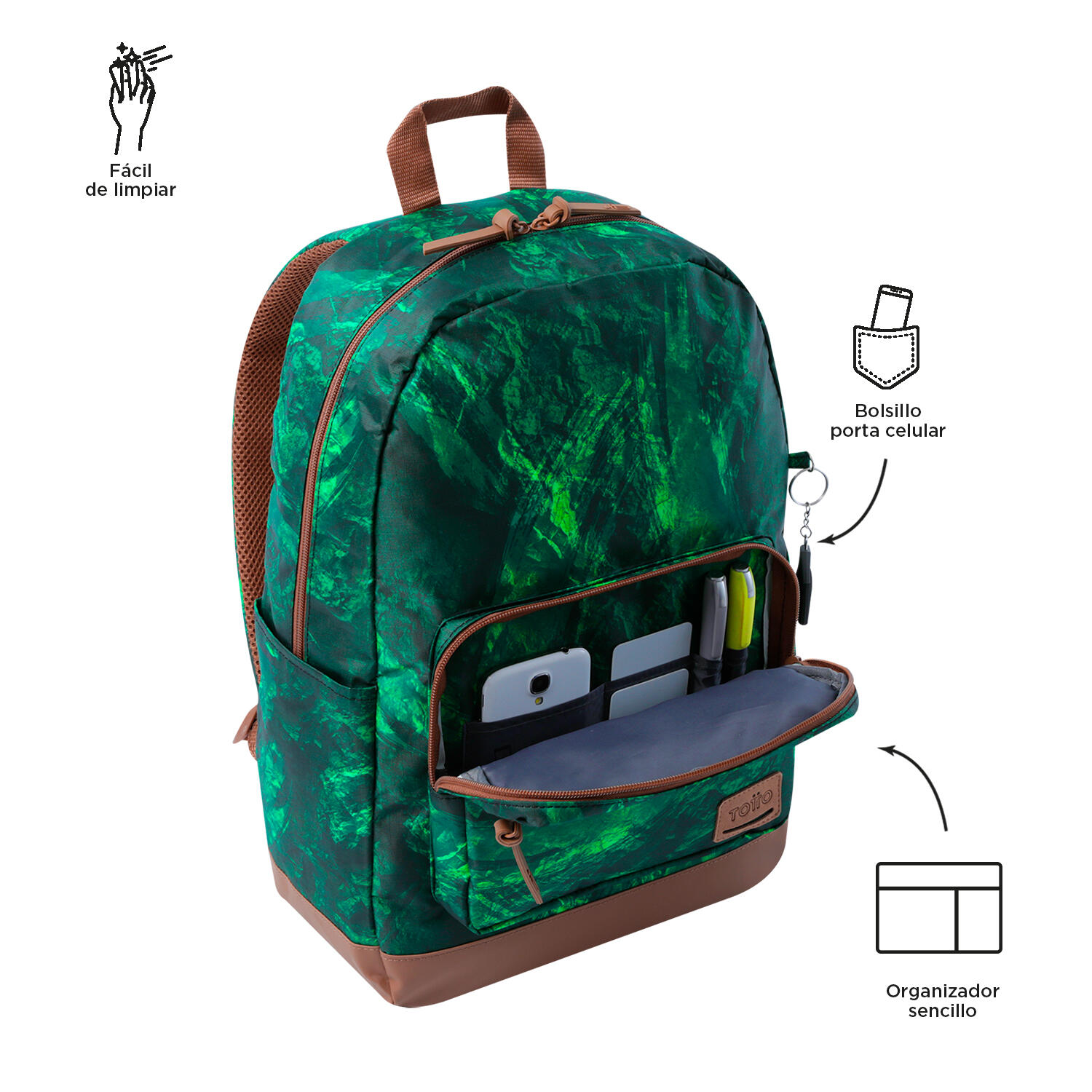 Totto Mochila urbana Tocax Green Rock Poliéster 30 x 44.1 x 15.5 cm 5/5