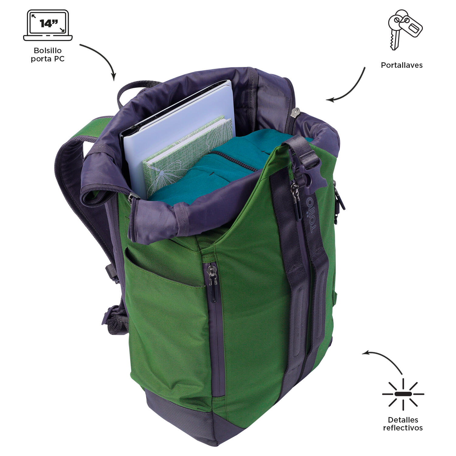 Totto Mochila urbana Spurn 2.0 Cedar Green Poliéster 27.5 x 42 x 12.5 cm 4/5